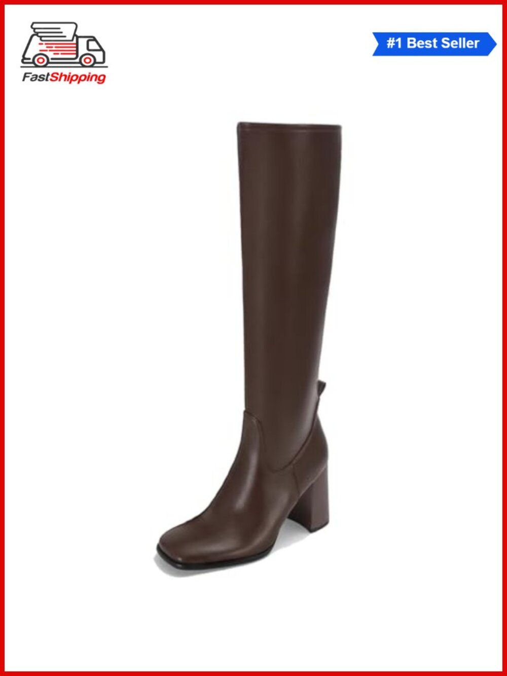 ✨ Women's Knee High Boots Chunky Block Heel Faux Leather Side Zipper Tall Riding